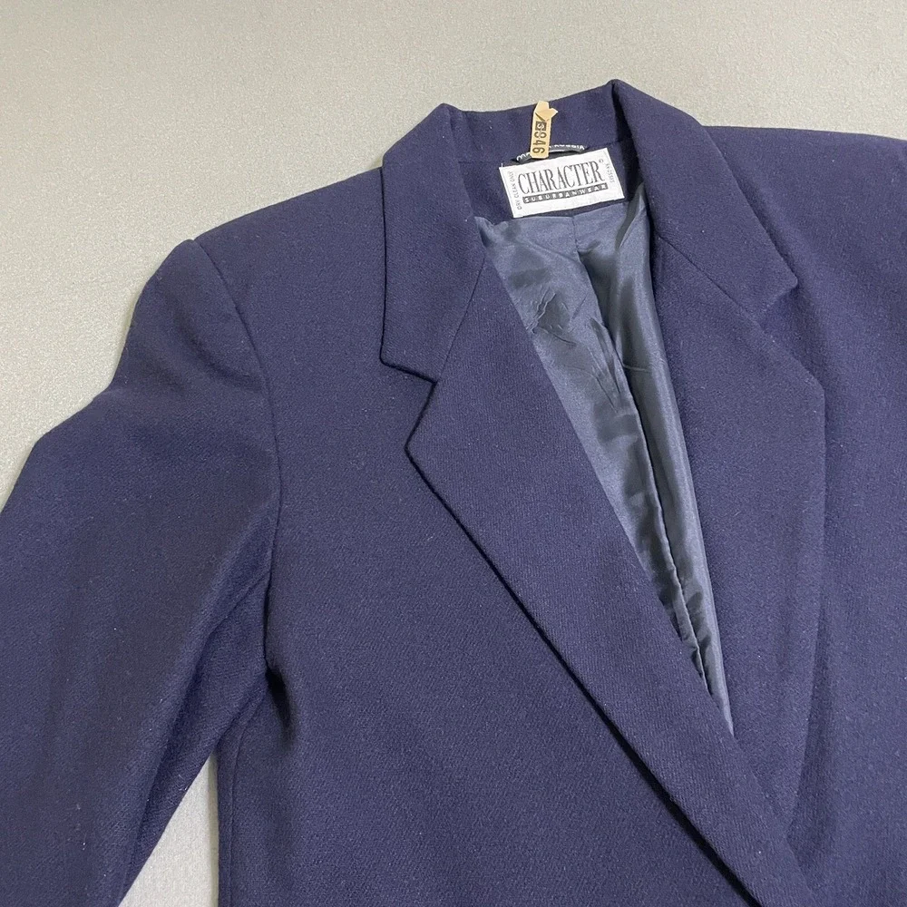 Vtg Womens WOOL BLAZER JACKET Gold Accent Buttons Preppy 90s Academic‎ Navy Sz 8